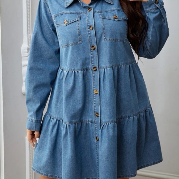 Ruffle Hem Denim Dress - Picture 3 of 4